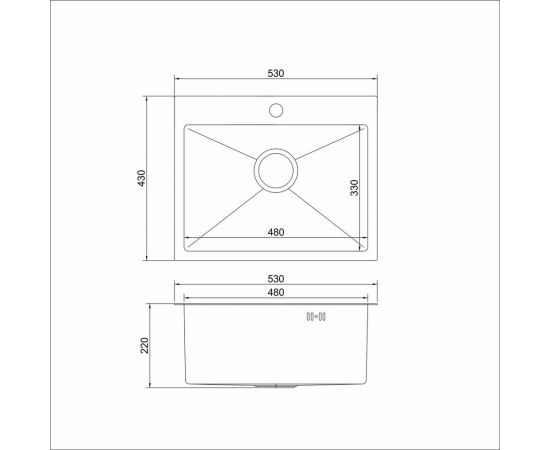 Настольная мойка MIXLINE PRO 53x43, 3 мм, выпуск 3 1/2, 22 см, с сифоном, сатин 547233 – изображение 7