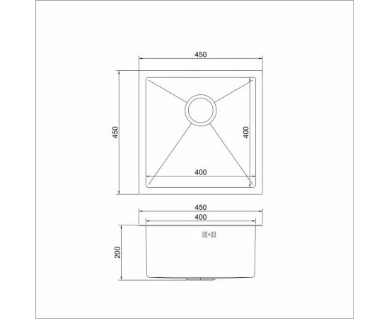 Подстольная мойка MIXLINE PRO 45x45, 3 мм, выпуск 3 1/2, 20 см, с сифоном, сатин 547225 – изображение 7