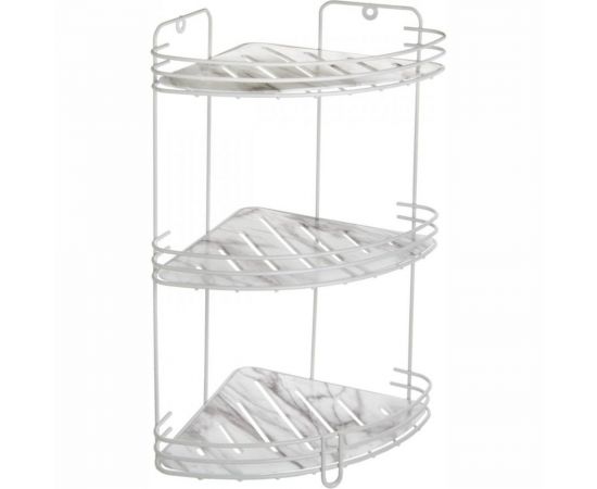 Угловая полка Raindrops White 3-х ярусная, с пластиковой вставкой, мрамор W6746-3AM 