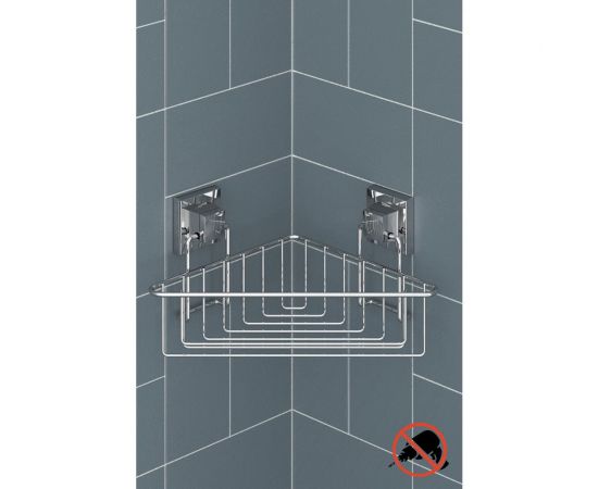 Полка в ванную TEKNO-TEL угловая, 1 ярус, 21х21х15 см, самоклеящаяся, хром EF251 – изображение 2