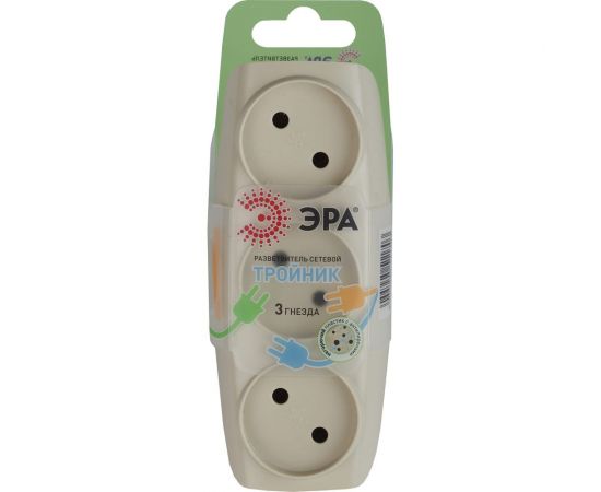 Тройник без заземления, 3 гнезда, слоновая кость ЭРА SP-3-I Б0017018 – изображение 3