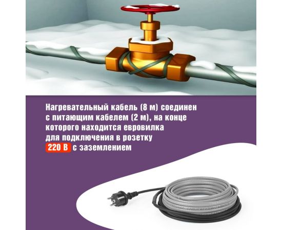 Греющий саморегулирующийся кабель на трубу Rexant Extra Line 25MSR-PB 8M 8м/200Вт 51-0643 – изображение 5
