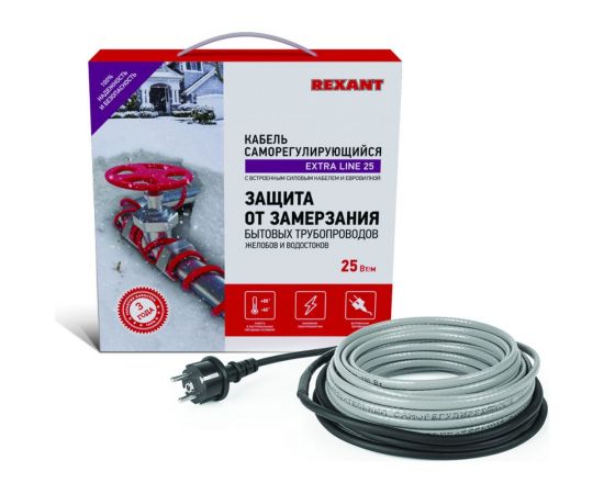 Греющий саморегулирующийся кабель на трубу Rexant Extra Line 25MSR-PB 5M 5м/125Вт 51-0640 – изображение 6