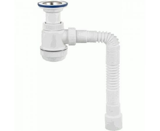 Сифон VIRPLAST МИНИ Элит 1.1/2 х40/50 с литым выпуском, нерж.чашкой 70мм и гибкой трубой 100311 