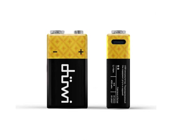 Аккумулятор duwi USB-С, тип Крона Li-ion, 9В, 450мАч, 1шт, кабель для зарядки 62014 3 