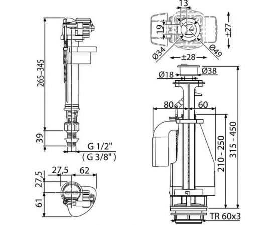 Выпускной комплект с двойной кнопкой Alca Plast SA08AS 3/8" CHROM – изображение 2
