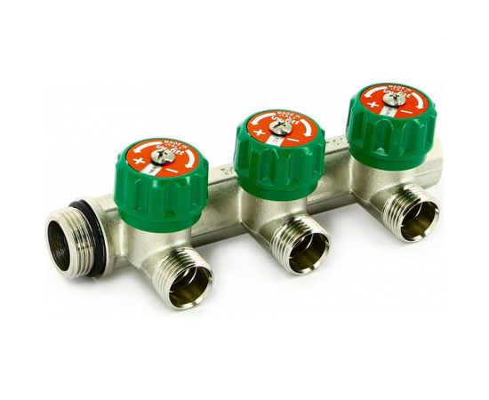 Коллектор Uni-Fitt НВ 3/4"" 3х1/2"" Н 50 мм с выходами под 90, никелированный с вентилями 410N3230 