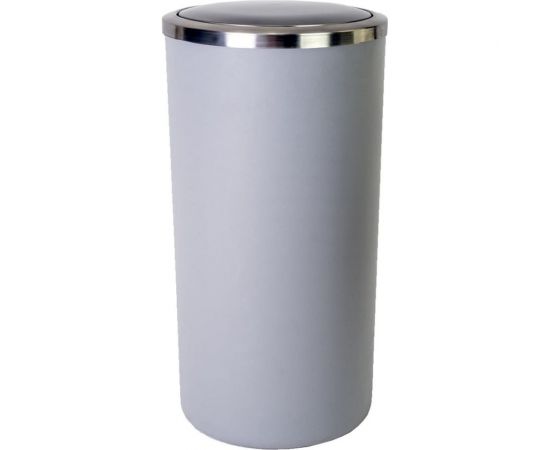Урна для мусора PRIMANOVA LENOX 35 л, пластик, вращающаяся крышка из нержавейки, круглая, серая M-E48-07 
