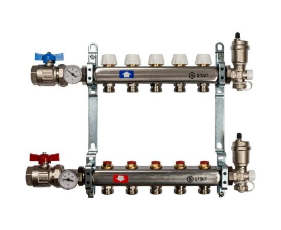 Коллектор из нержавеющей стали в сборе без расходомеров STOUT 5 выходов SMS 0912 000005 
