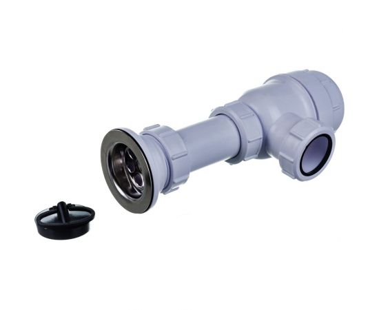 Бутылочный сифон McAlpine 1 1/2""х40 мм, с выпуском 70 мм, нержавеющая решетка, пробкой, MRSK2 – изображение 2