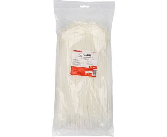 Нейлоновая стяжка REXANT 300x4,8 мм белая упак. 500 шт. 07-1302-05 – изображение 6