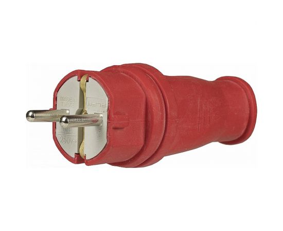 Электрическая пряма вилка Alfa каучуковая, с заземлением 16А, 250В, Красная 20200002 