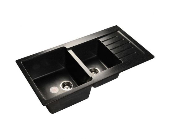 Мойка GRANFEST PRACTIK GF-P 980 KL мрамор, 2 чаши, с крылом, 980х510 мм, черный P-980 KL 