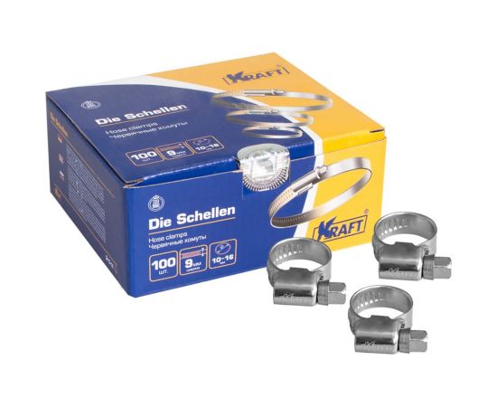 Червячный хомут KRAFT 10-16 мм, уп. 100 шт. KT 880201 – изображение 2