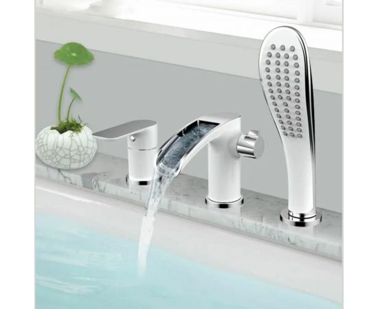 Смеситель для акриловой ванны Gappo 35к G1148-8 3 отверстия, белый+хром 540358 – изображение 2