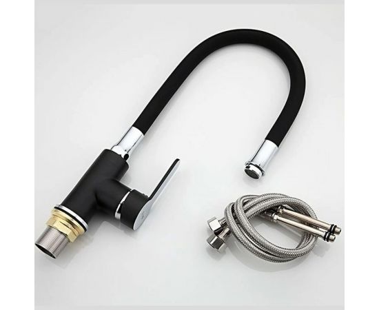 Смеситель для кухни FRAP 35к F4042 гибкий излив, гайка, боковая, черный 537596 – изображение 3