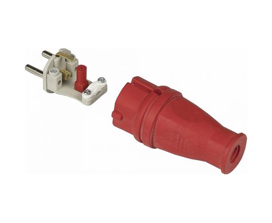 Электрическая пряма вилка Alfa каучуковая, с заземлением 16А, 250В, Красная 20200002 – изображение 4