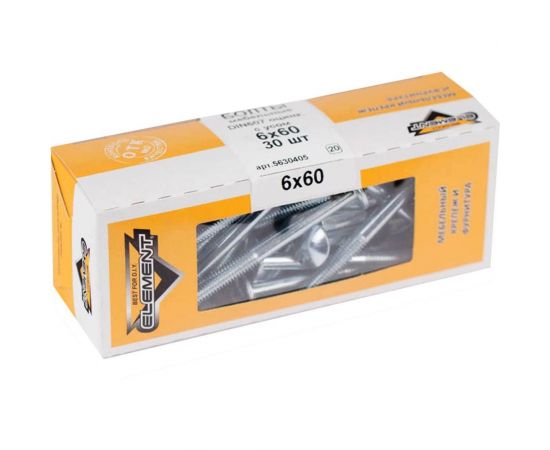 Мебельный болт с усом Element DIN 607 6x60 белый цинк 30 шт 244330 – изображение 2