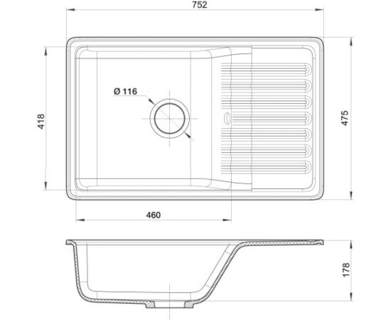 Мойка GranFest QUARZ чаша+крыло, 760х480 мм, белый 72 – изображение 2