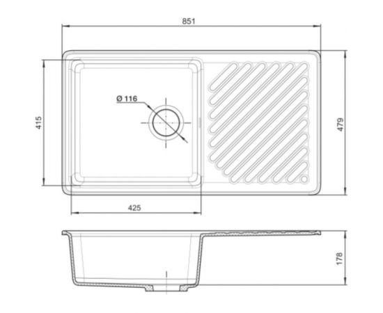 Мойка GRANFEST QUARZ чаша с крылом, 860х480 мм, бежевый 53 бежевый – изображение 2