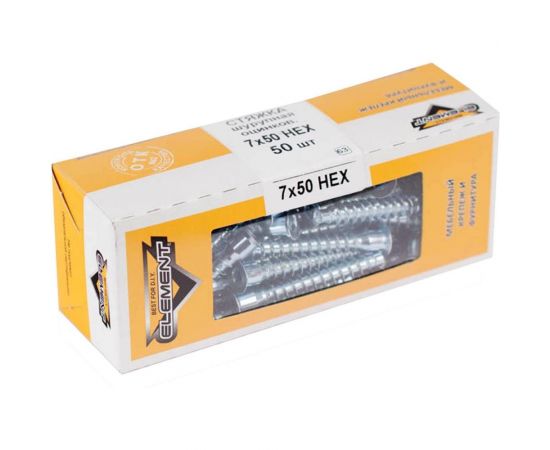 Шурупная стяжка Element оцинкованная 7х50 мм HEX 50 шт. 5650005 / 038930 – изображение 6