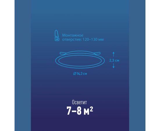 Светодиодная панель КОСМОС круглая, цвет белый, DownL 12W, 180-265В, 6400K, KDownL12W6400K – изображение 3