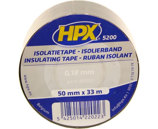 Огнестойкая профессиональная изолента из ПВХ HPX IB5033 INSULATION TAPE 5200 50 мм х 33 м, черная 5425014220223 
