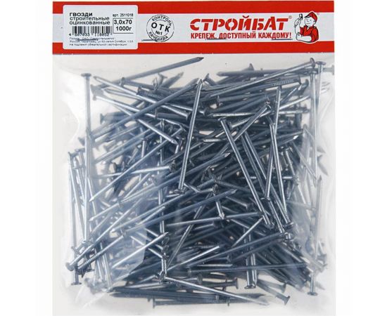 Строительные гвозди Стройбат 3,0x70 белый цинк 1,0 кг 088420 – изображение 2