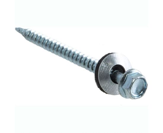 Кровельные саморезы с буром Стройбат 6.3x64 мм, белый цинк, 120 шт. 304510 