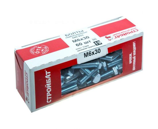 Оцинкованные болты Стройбат DIN 933 М6х30 60 шт. 2630017/005471 