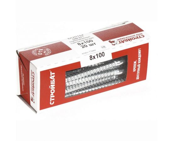 Сантехнический болт Стройбат DIN 571, 8x100 мм, белый цинк 007401 – изображение 2