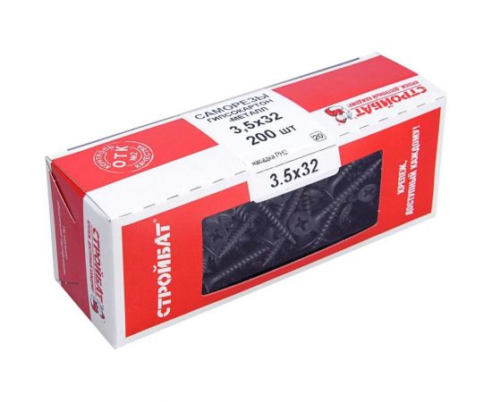 Саморезы гипсокартон-металл Стройбат 3,5x32 фосфатированые 200 шт 223551 – изображение 2