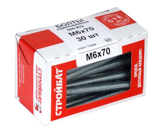 Оцинкованные болты Стройбат DIN 933 М6х70 30 шт. 2630023/272461 – изображение 2