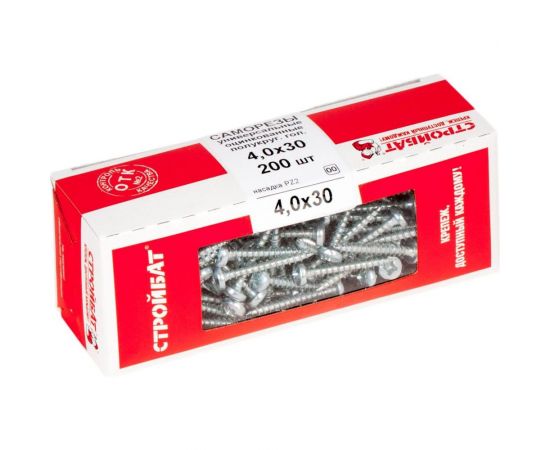 Универсальные саморезы Стройбат пкр. 4,0x30 белый цинк 200 шт 305060 