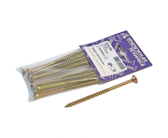 Шуруп крепежная техника желтый цинк, 6,0x100 10 шт. 11414 – изображение 2