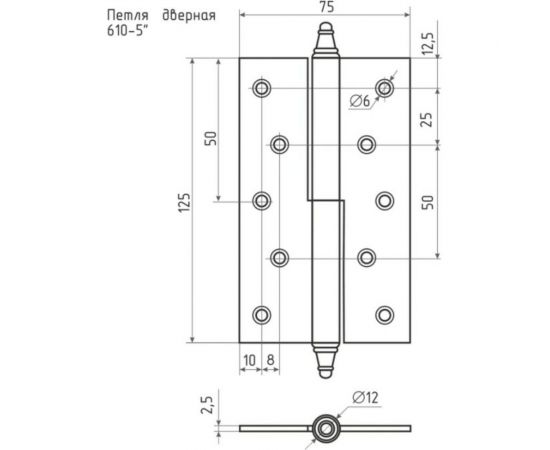 Петля НОРА-М 610-5" застар.бронза правая 125x75x2.5 5463 – изображение 3