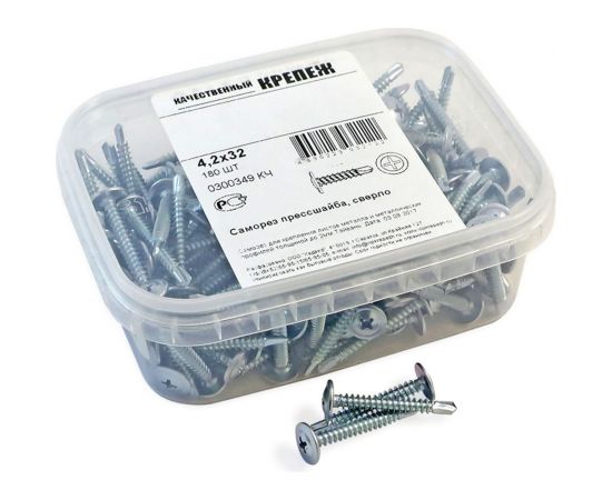 Прессшайба Качественный КРЕПЕЖ 4.2х32 мм, сверло, 180 шт 0300349 КЧ 