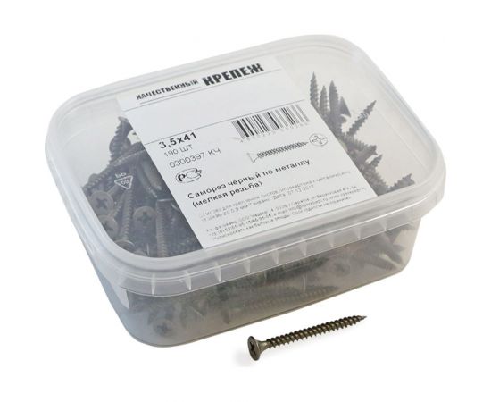 Саморез Качественный КРЕПЕЖ 3.5x41 мм, потай, частая резьба, оксид, 190 шт 0300397 КЧ 