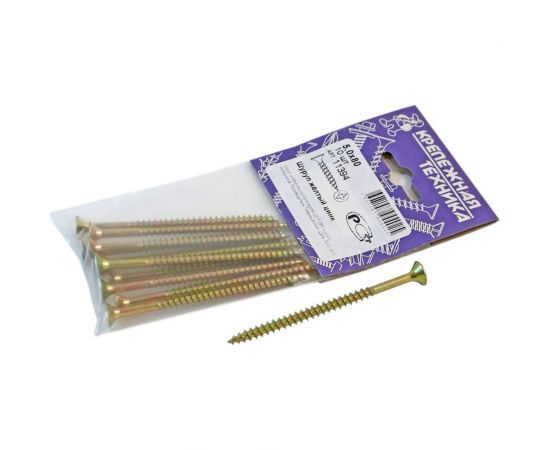 Шуруп крепежная техника желтый цинк, 5,0x80 10 шт. 11394 – изображение 2