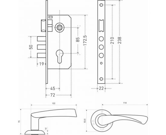 Врезной замок с ручками Аллюр АРТ ЗВ4-85А.1380 ОСКАР SN мат. никель 12252 – изображение 3