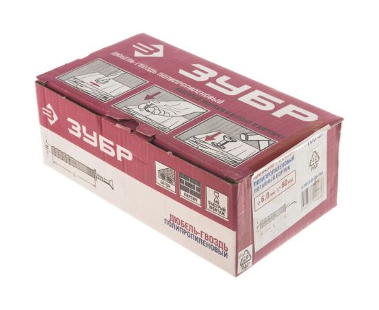 Дюбель-гвоздь полипропиленовый с потайным бортиком 100 шт. (6х60 мм; ТФ5) Зубр 4-301345-06-060 – изображение 5