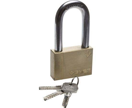 Навесной замок ЗУБР ЭКСПЕРТ латунный корпус классическая форма удлиненная закаленная дужка 70мм 37299-70-1 