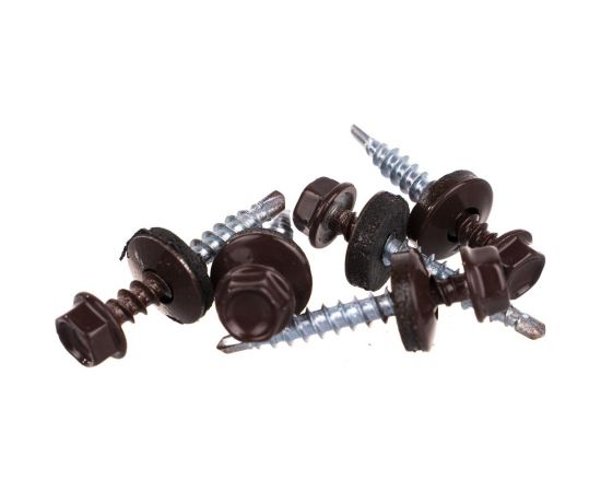 Саморезы Зубр для крепления кровельных материалов к деревянной обрешетке, цвет RAL 8017 шоколадно-коричневый, оцинкованный, 4,8x35мм, 380шт 4-300315-48-035-8017 – изображение 3