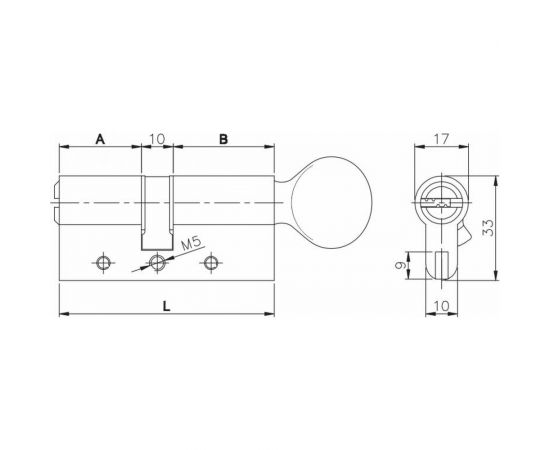 Цилиндровый механизм с вертушкой KALE KILIT 164 DBM-E/70 (30+10+30) мм, латунь, 5 кл. 26553 – изображение 2