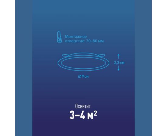 Светодиодная панель КОСМОС круглая, цвет белый, DownL 6W, 180-265В, 6400K, KDownL6W6400K – изображение 3