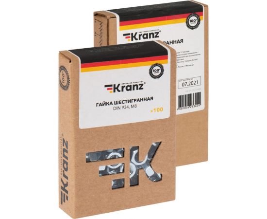 Шестигранная гайка KRANZ M8, DIN 934, 100 шт. KR-01-3522-005 – изображение 6