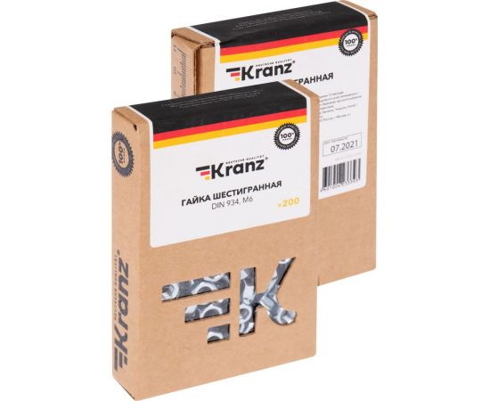 Шестигранная гайка KRANZ M6, DIN 934, 200 шт. KR-01-3522-004 – изображение 6