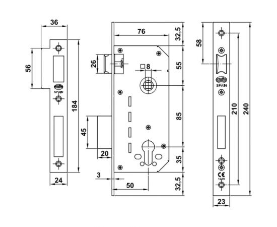 Врезной дверной замок Amig (черный; с цилиндром) 340 NE – изображение 2