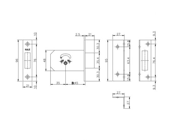 Врезной крестообразный замок KALE KILIT 156/F (45 мм), 5 ключей 1092 – изображение 2