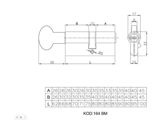 Цилиндровый механизм KALE KILIT 164BM 26+10+32M: 68 мм, BP, 5K, STB, к-в 164BM000005 – изображение 2